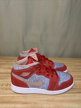 Nike Air Jordan 1 Mid SE (GS) ‘ Denim Red’ Cinnabar Hemp Sneakers DM4384-600 5Y